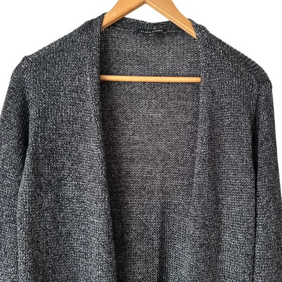 EILEEN FISHER Platinum Gray Linen Blend Shimmer Long Cardigan - Picture 5 of 16